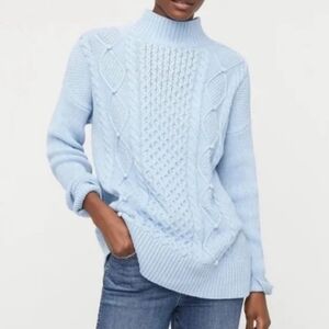 J. Crew Cable Knit Mock Neck Blue Sweater Womens Size Small